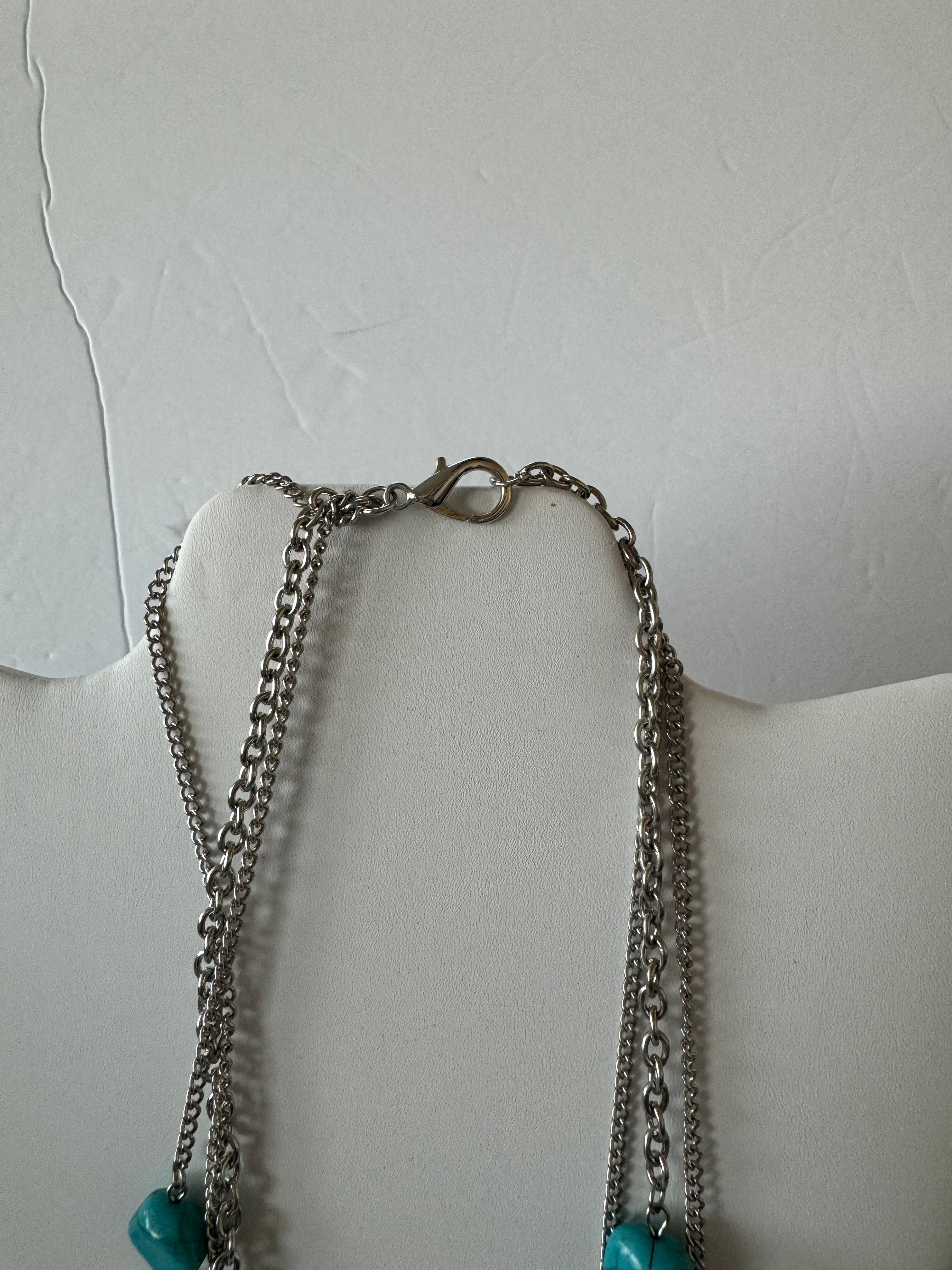 Turquoise Stone and Brown Wood Beads Necklace - Catalog No. HH-51