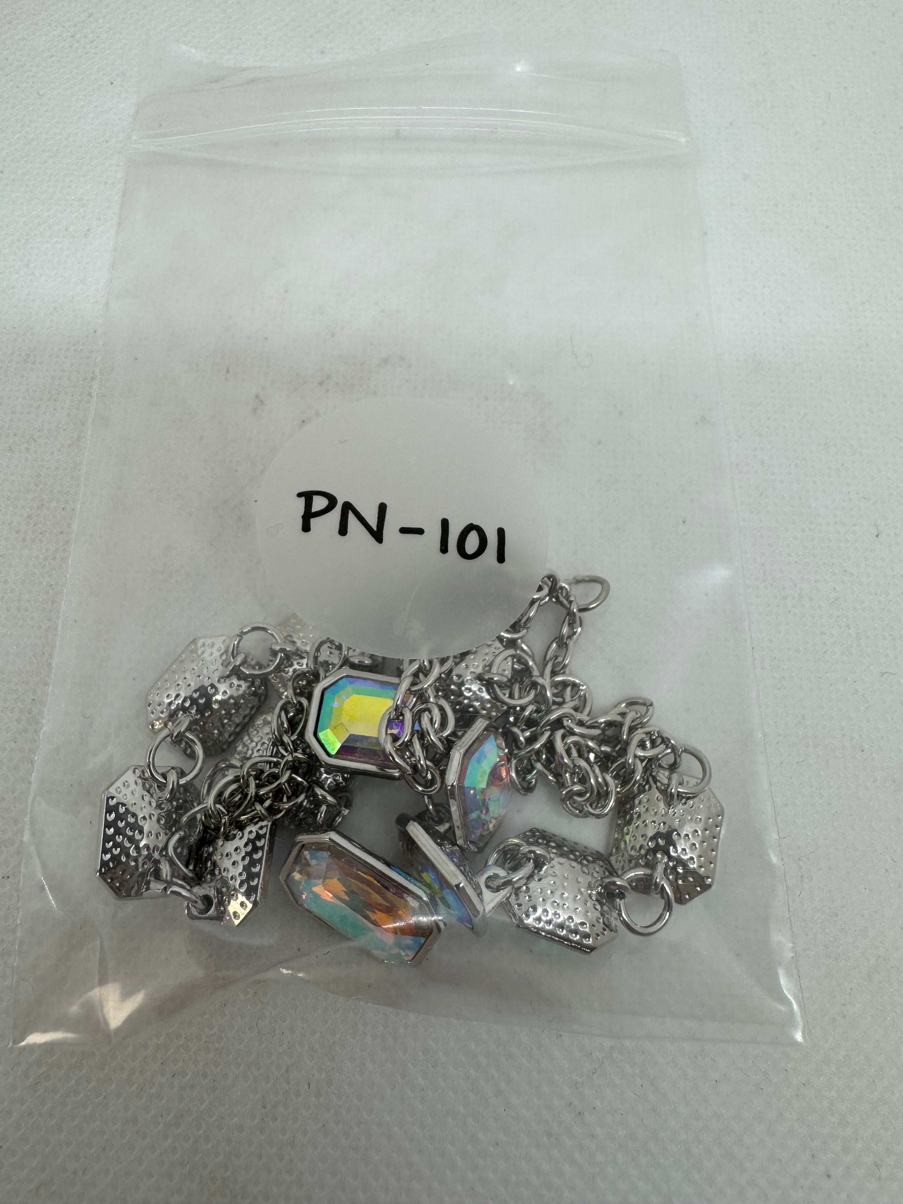 Necklace, Oil spilled stones, 18 inch silver chain