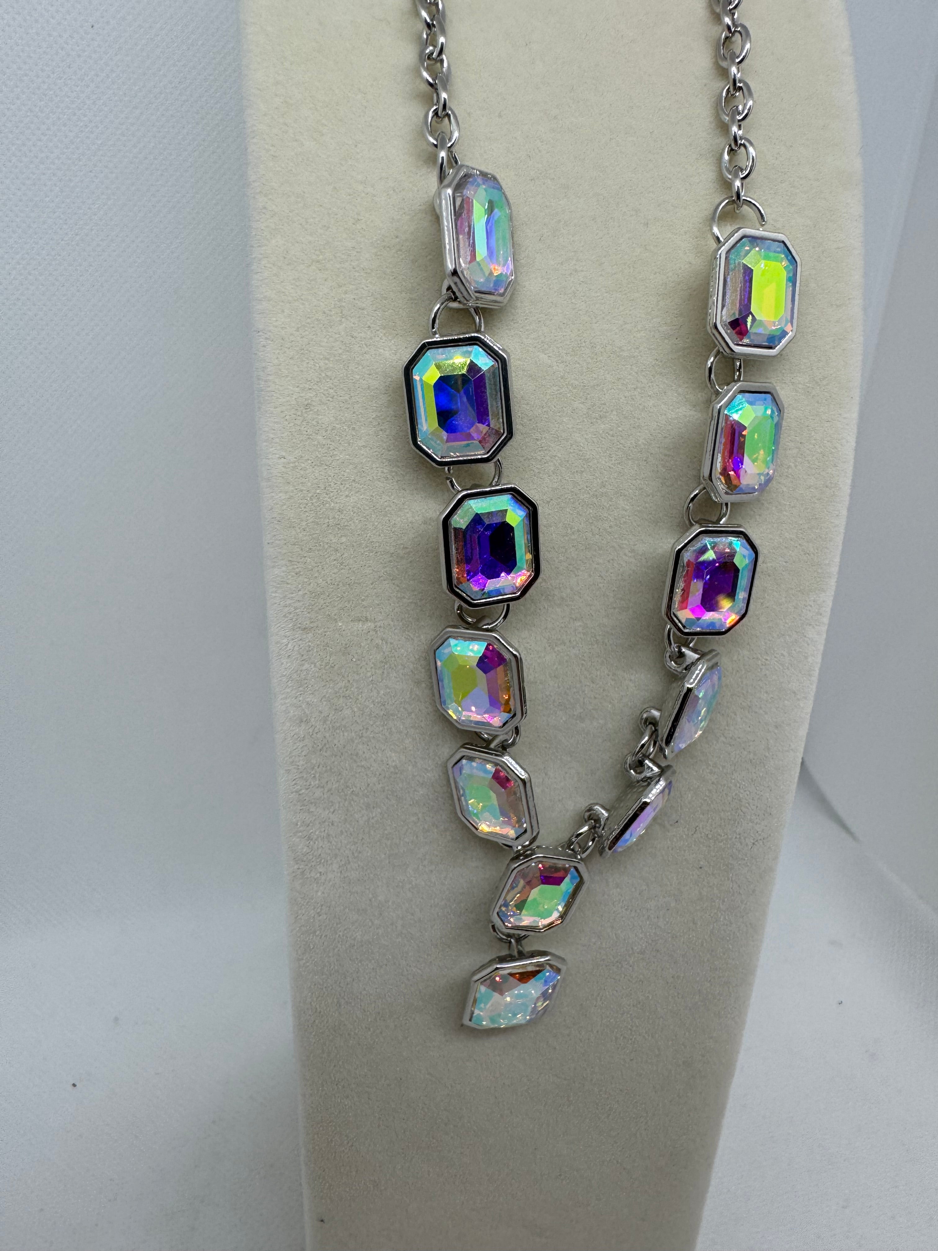 Necklace, Oil spilled stones, 18 inch silver chain